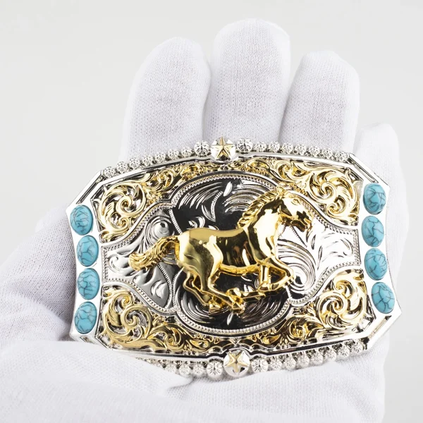 Golden Horse Belt Buckle Decorative Animals Patterned - Image 3