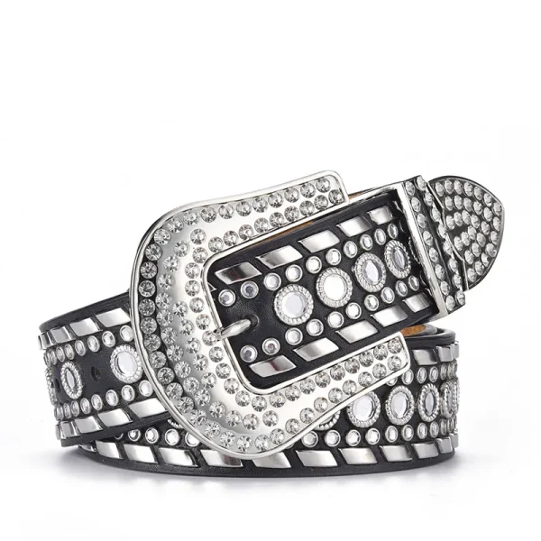 Woman Belt Crystal Diamond Beautiful Design Fashion Daily Life Western Pu Leather Belt - Image 2