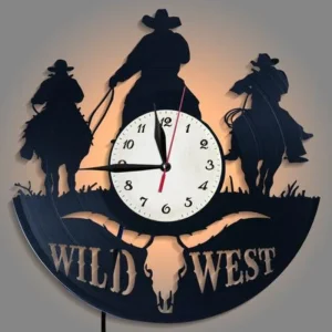 Retro Art Vinyl Record Wall Clock Western Art Remote Control LED Wall Clock Western Cowboy Home Decoration Gift Clock