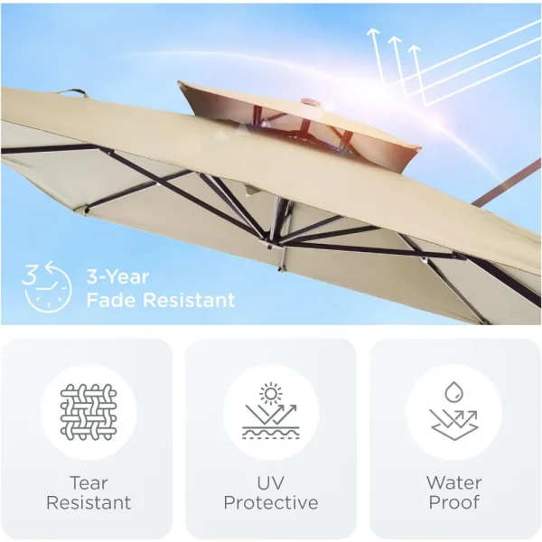 9' X 12' Cantilever Patio Umbrella, 360°Rotation Rectangular Outdoor Umbrellas, Double Top Large Offset Sun Shade Umbrella - Image 4