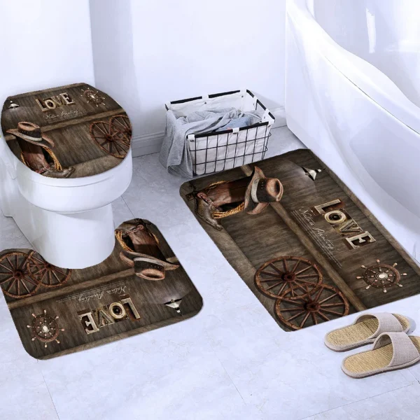 Rustic Western Cowboy Shower Curtain American Country Music Bathroom Curtain Set Bath Mat Rug Carpet Bathtub Accessories Decor - Image 7