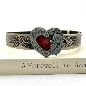 Gothic Punk Leather Y2k Belt For Women Metal Red Peach Heart Buckle Waist Strap Jeans Decorative Waistband Accessories