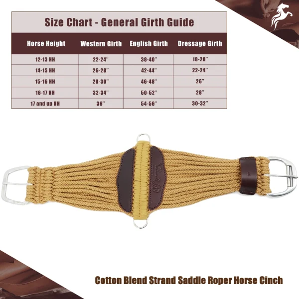 Western Cinch Equine Girth, Cotton Blend Strand Saddle Roper Horse Cinch with Stainless Steel Roller Buckle for Western Riding - Image 5