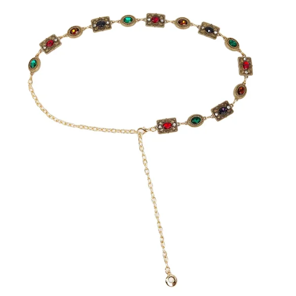 Light luxury style high-grade retro carved waist chain Bohemian turquoise rhinestone jewel belt fashion dress decoration - Image 5