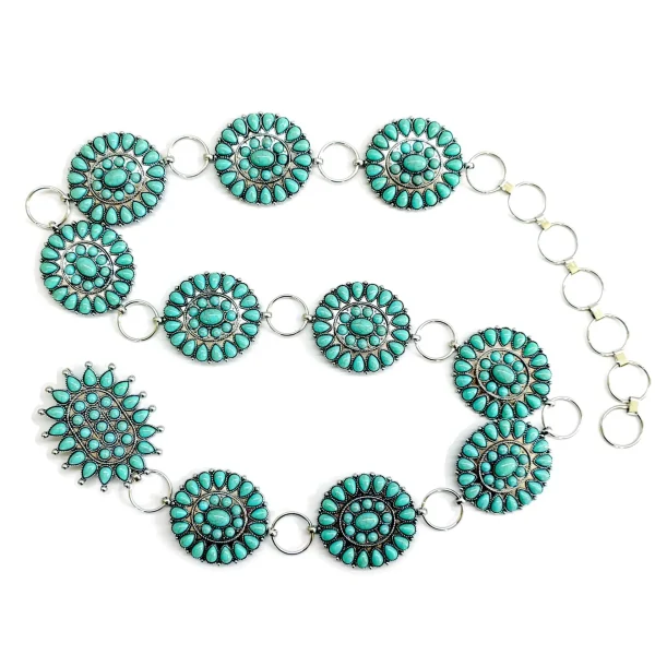 Natural turquoise metal carved retro belt Stylish Bohemian folk chic hip hop accessories women's party dress waist chain - Image 4