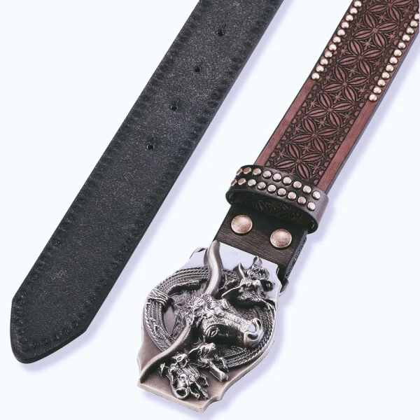 LUCKACE Vintage Design Mens Western Cowboy Belt Handmade Stylish Embossed Belt Good Gift for Husband Father Boyfriend Brothers - Image 2