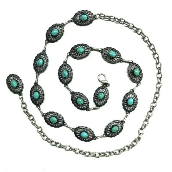 Western Concho Chain Belt For Women Girl Bohemia Turquoise Chain Belt Adjustable Metal Belt For Cowgirl Dresses Jeans Western Je - Image 13