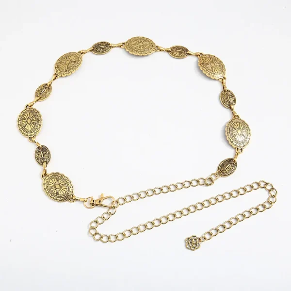 1pc Timeless Boho Oval Engraved Waist Chain - A Vintage Metal Belt Decoration & Body Jewelry Accent for Womens Fashion - Image 4