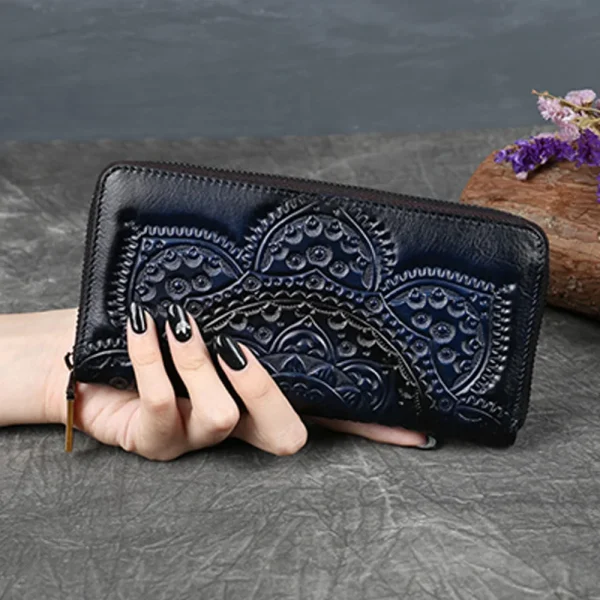 Women Long Wallet Clutch Bag Genuine Leather ID/Credit Card Cash Holder Retro Lady Female Real Cowhide Money Bags Wrist Purse - Image 4