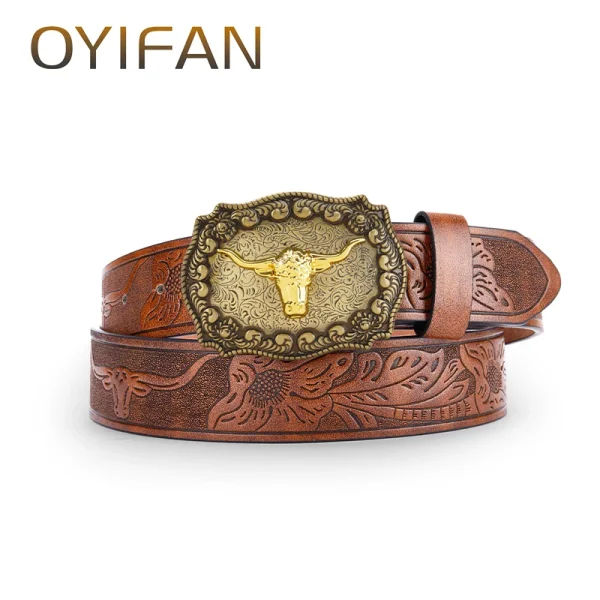 OYIFAN 110-130cm Carved Belt Fashion Cowboy Belt, Unisex Belt, Fashion Trend Pin Buckle Belt for Men and Women - Image 7