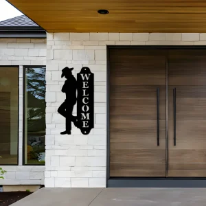 1 piece cowboy silhouette metal welcome sign, rustic wall art, home decor, indoor and outdoor western farmhouse wall hanging