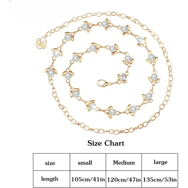 Rhinestone Chain Belt Waist Chain Metal Body Chain for Dress Gold - Image 2
