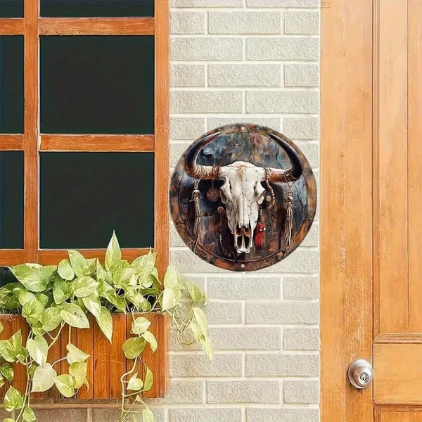 Rustic Western Cattle Skull Wall Sign - Durable & Uv Protected For Home, Cafe, Decor - Easy To Hang, Scratch & Flame Resistant - Image 3