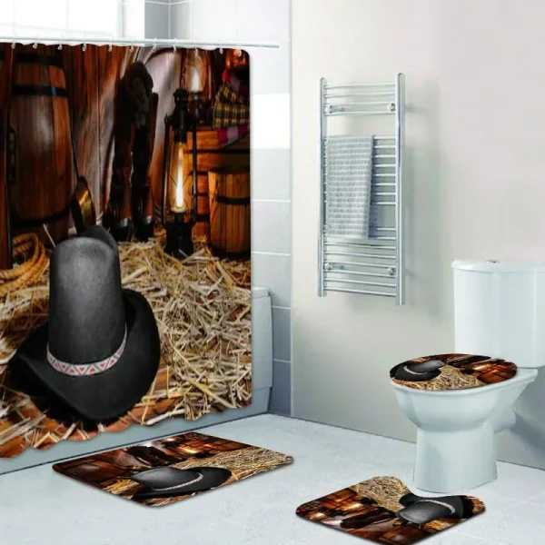Rustic Western Cowboy Shower Curtain Set American Country Music Bathroom   Bath Mat Rug Carpet Bathtub Accessories - Image 8