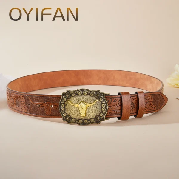 OYIFAN 110-130cm Carved Belt Fashion Cowboy Belt, Unisex Belt, Fashion Trend Pin Buckle Belt for Men and Women - Image 3