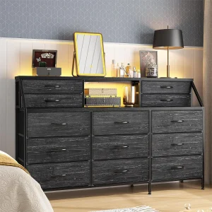 55”W Black Dresser, Dresser for Bedroom, Dresser with 13 Large Drawer, Dressers & Chests of Drawers, Black Dresser for B