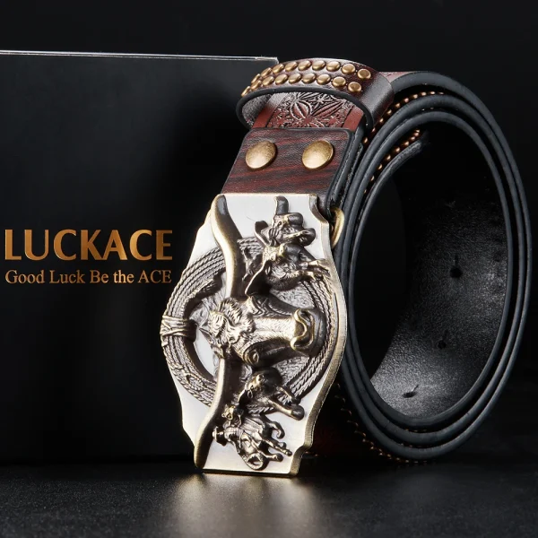 LUCKACE Vintage Design Mens Western Cowboy Belt Handmade Stylish Embossed Belt Good Gift for Husband Father Boyfriend Brothers - Image 3