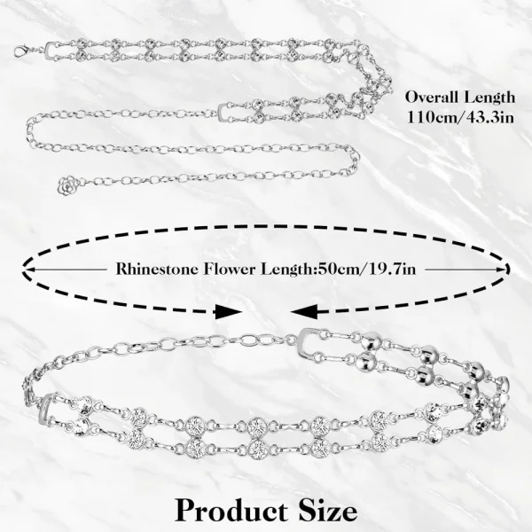 Women Rhinestone Chain Belt for Dress, Flower Metal Waist Belt Adjustable Crystal Belt Skinny Wedding Waist Band - Image 5