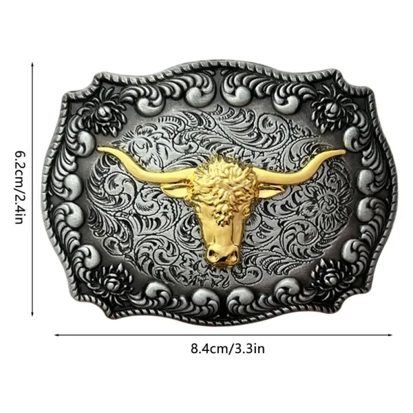Belt Buckles Men Western Cowboy Long Horn Metal Bull Buckle Long Horn Bull Pattern Buckle Belt Floral Engraved Buckle - Image 8