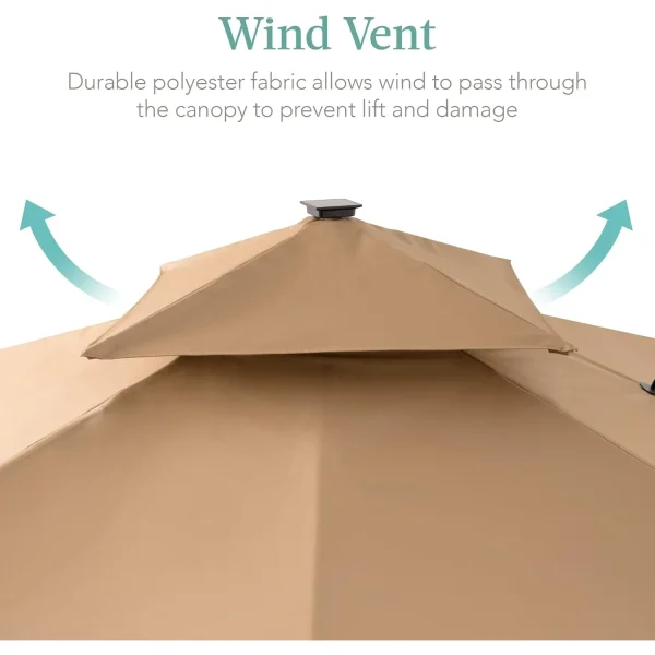 Best Choice Products 10x10ft 2-Tier Square Cantilever Patio Umbrella with Solar LED Lights Offset Hanging Outdoor Sun Shade Tan - Image 6