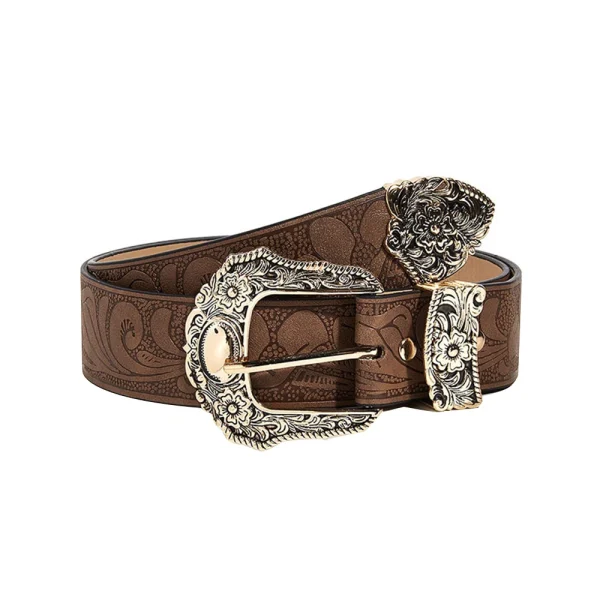 Vintage Golden Carved Pin Buckle Belt Metal Carved Buckle Jeans Dress Pants Waistband Casual Waist Strap Belt Western Style - Image 6