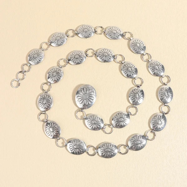 Women's Bohemian Silver Sunflower Disc Waist Chain Belt Dress Jeans Accessories Belt - Image 3