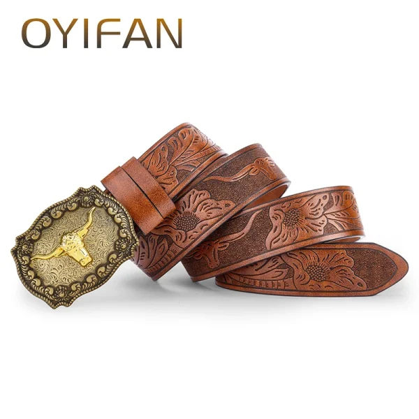 OYIFAN 110-130cm Carved Belt Fashion Cowboy Belt, Unisex Belt, Fashion Trend Pin Buckle Belt for Men and Women - Image 5