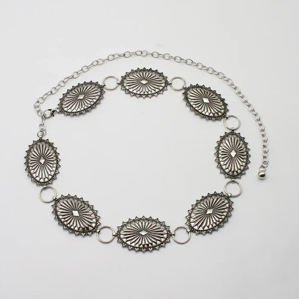CONCHO LINK BELT Southwestern Sun Star Burst Stamped Metal Medallion Concho Chain Belt Cowgirl Summer Dress Waist Boho Accessori - Image 2