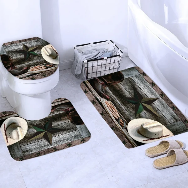 Rustic Western Cowboy Shower Curtain American Country Music Bathroom Curtain Set Bath Mat Rug Carpet Bathtub Accessories Decor - Image 20