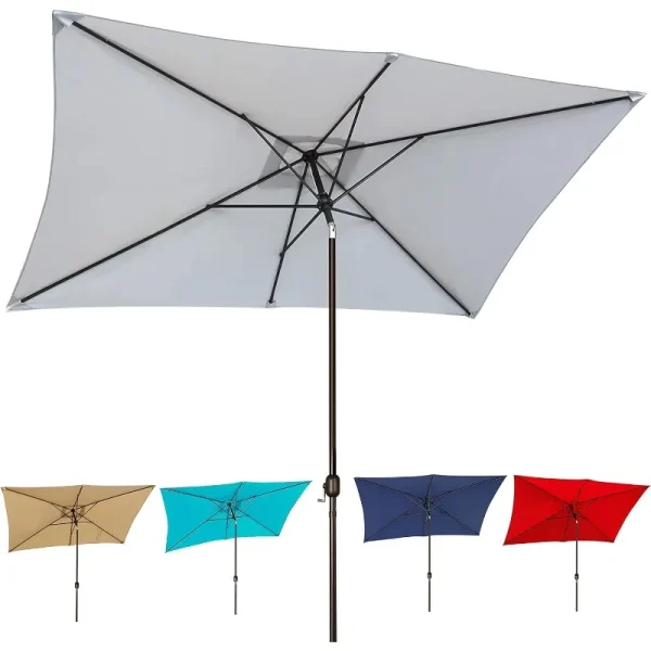 10' Rectangular Patio Umbrella Outdoor Market Table Umbrella with Push Button Tilt and Crank (Navy Blue) - Image 11
