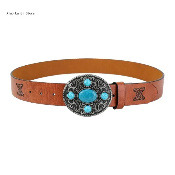 Girl Embossed Waist Belt Western PU Belt for Dress Jeans Adjustable Length XXFD - Image 5
