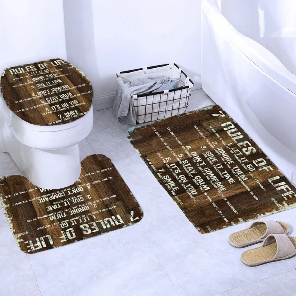 Rustic Shower Curtains Set Inspirational Quotes Wooden Farmhouse Country Western Rug Toilet Cover Bath Mat Decor Bathroom Curtai - Image 3