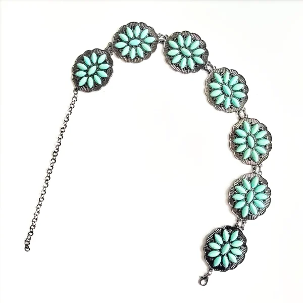 Natural turquoise metal carved retro belt Stylish Bohemian folk chic hip hop accessories women's party dress waist chain - Image 9