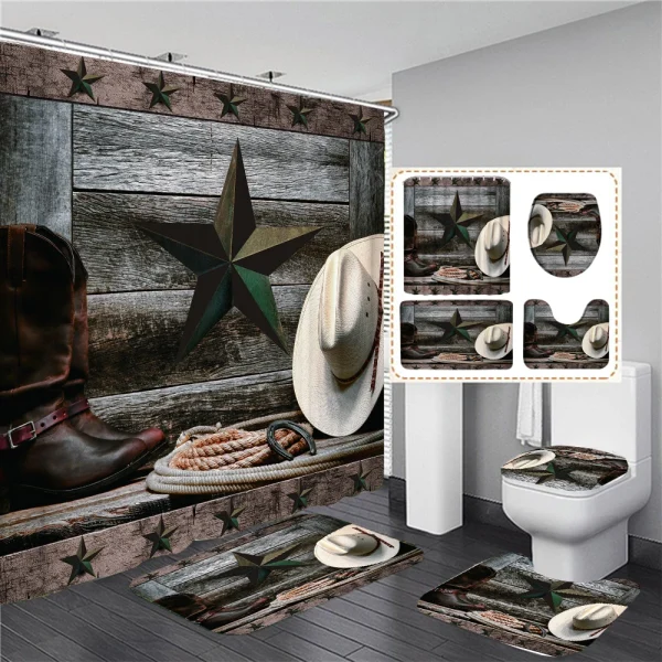 Rustic Western Cowboy Shower Curtain American Country Music Bathroom Curtain Set Bath Mat Rug Carpet Bathtub Accessories Decor - Image 5