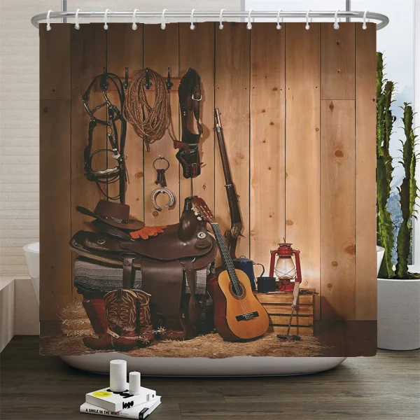 Rustic Western Cowboy Shower Curtain American Country Music Bathroom Curtain Set Bath Mat Rug Carpet Bathtub Accessories Decor - Image 2