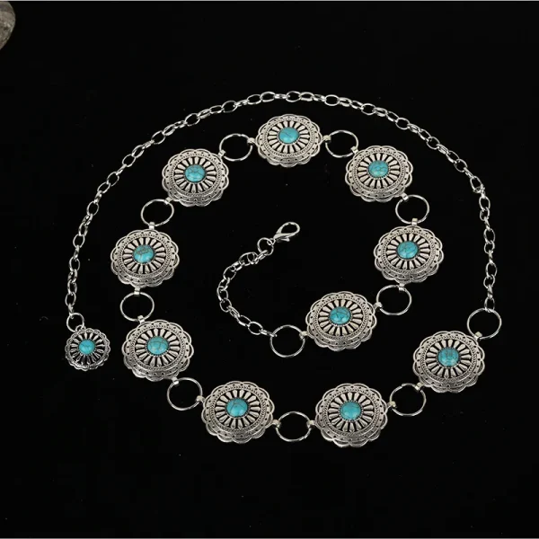 Western Concho Chain Belt For Women Girl Bohemia Turquoise Chain Belt Adjustable Metal Belt For Cowgirl Dresses Jeans Western Je - Image 5