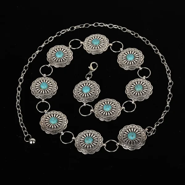 Western Concho Chain Belt For Women Girl Bohemia Turquoise Chain Belt Adjustable Metal Belt For Cowgirl Dresses Jeans Western Je - Image 4