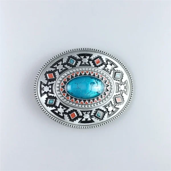 Antique Silver Enamel American Southwest Cross Totem Pattern Oval Belt Buckle also Stock in US BUCKLE-WT102 - Image 3