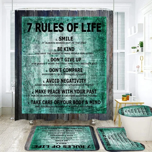 Rustic Shower Curtains Set Inspirational Quotes Wooden Farmhouse Country Western Rug Toilet Cover Bath Mat Decor Bathroom Curtai - Image 5