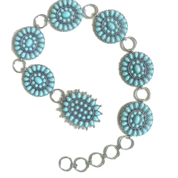 Natural turquoise metal carved retro belt Stylish Bohemian folk chic hip hop accessories women's party dress waist chain - Image 12