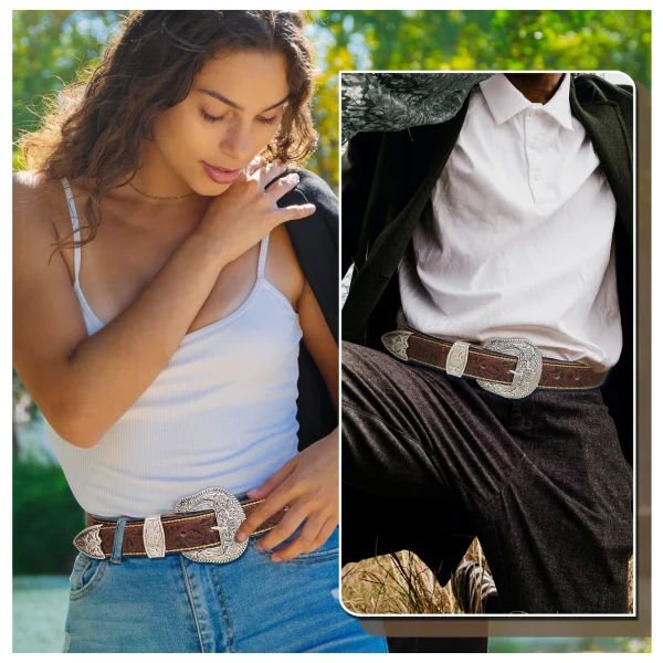 RechicGu Western Cowboy PU Leather Belt Men Waist Strap Decoration Floral Engraved for Jeans Fashion Women Girdle - Image 5