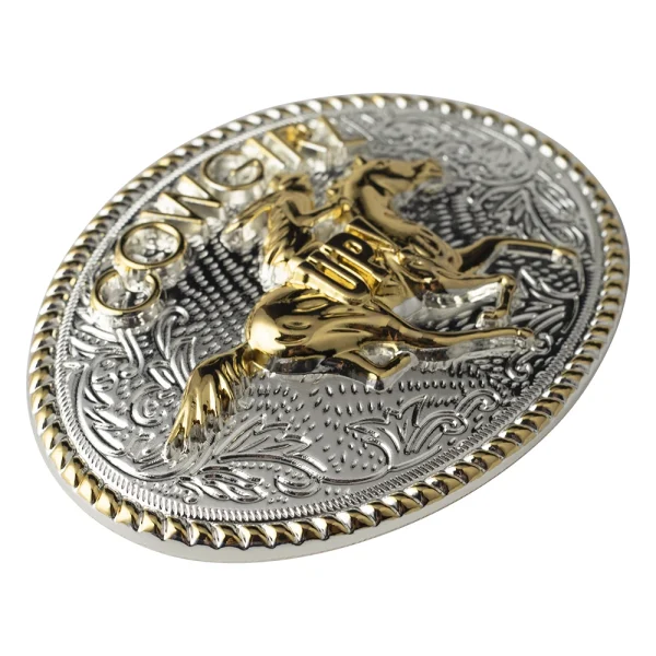 Golden Horse Belt Buckle Cowgirl Up - Image 3