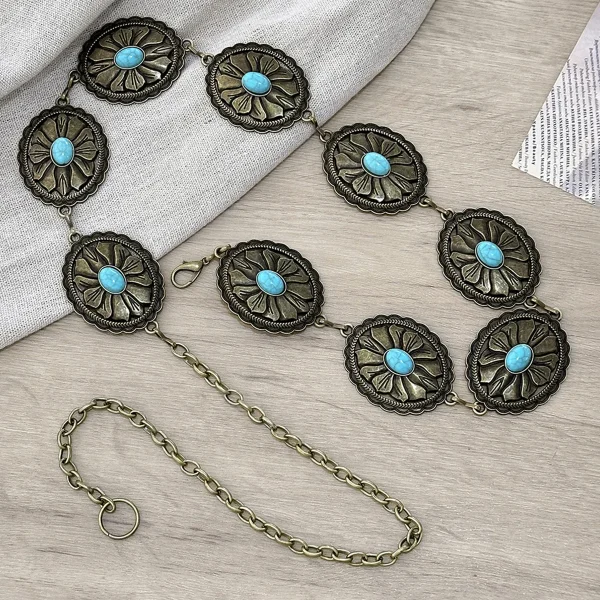Europe and the United States retro fashion personality turquoise waist chain - Image 2