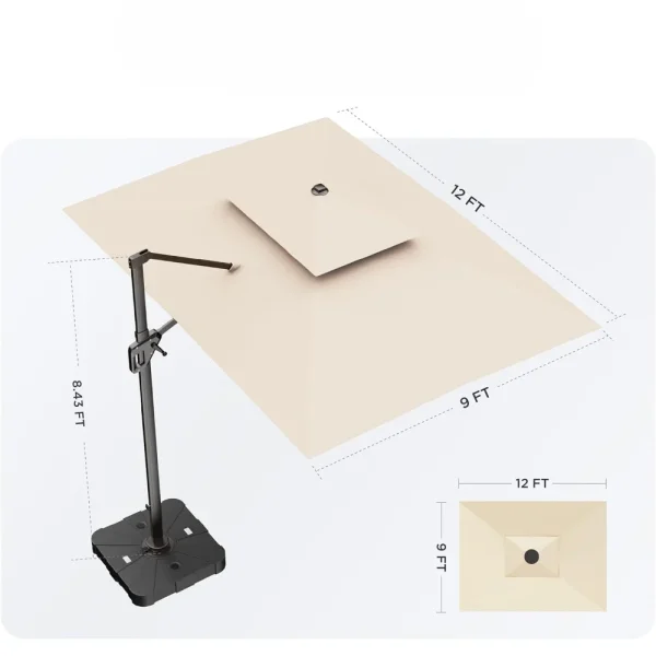 9' X 12' Cantilever Patio Umbrella, 360°Rotation Rectangular Outdoor Umbrellas, Double Top Large Offset Sun Shade Umbrella - Image 6