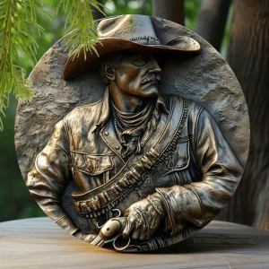 Metal Sign Faux Embossing Painted Round Wreath Sign Entrance Decoration Pet Lovers Gifts American Western Cowboy Themed Decor
