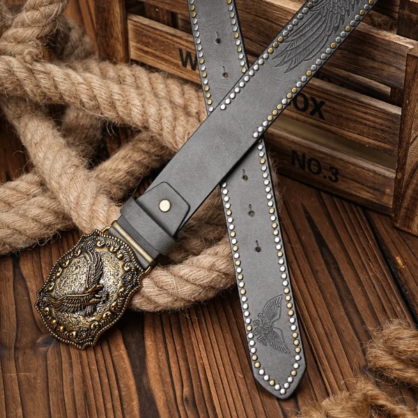 Men Women-Western-Cowboy-PU Leather-Belts - Vintage Belt Floral Engraved Buckle Belt for Jeans - Image 4