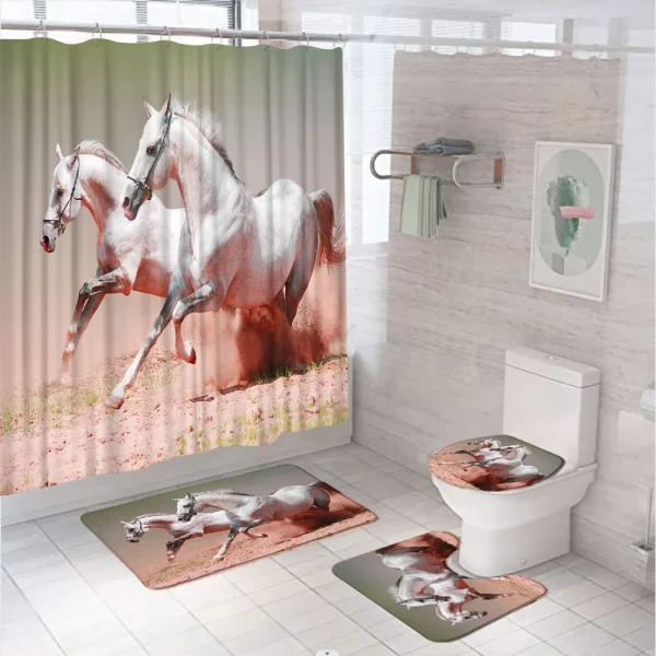 4PCS Brown Horse Shower Curtain Set Western Farm Animal Giraffe Tiger Bathroom Decor Rug Accessories Bath Mat Lid Toilet Cover - Image 3