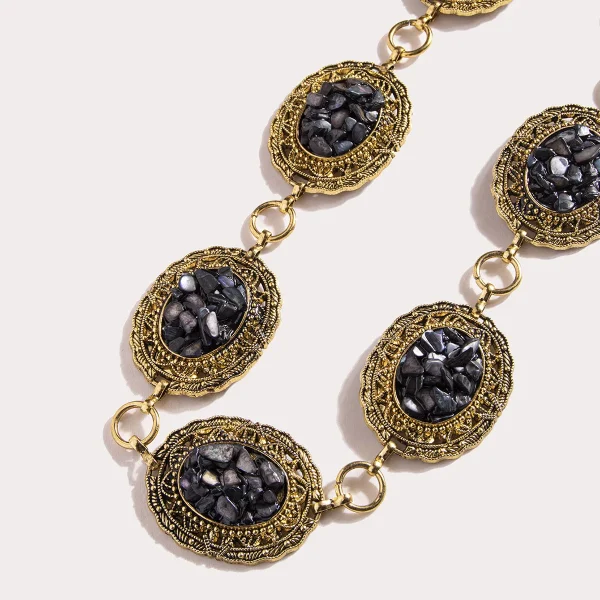 Bohemian retro metal chain turquoise carved waist chain exquisite fashion women dress shirt belt 2025 new model - Image 4