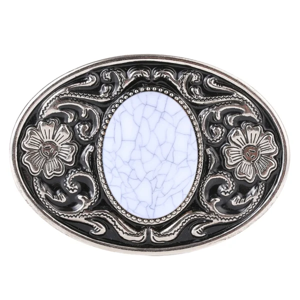 Alloy floral pattern natural stone belt buckle jeans accessories - Image 9