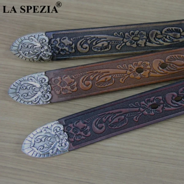 LA SPEZIA Real Leather Belt Men High Quality Camel Pin Belt Male Retro Designer Brand Cowhide Genuine Leather Carving Belt 130cm - Image 6